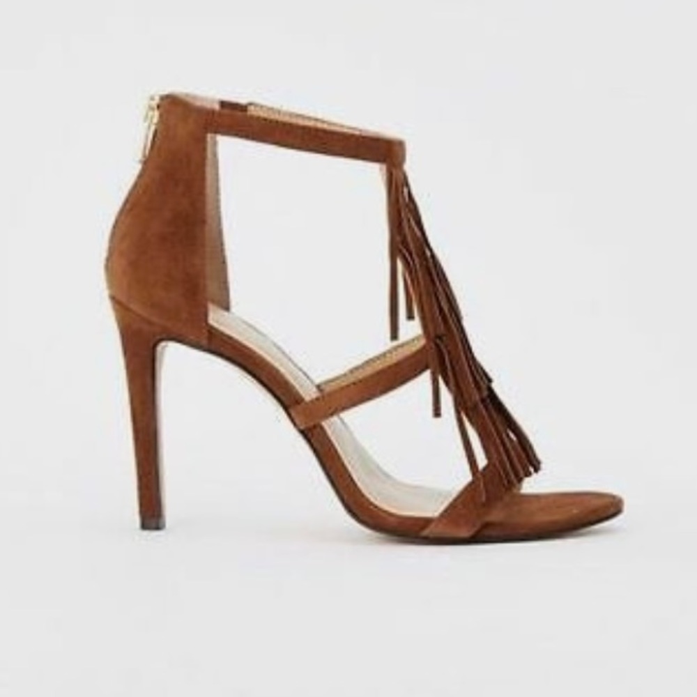 NWOB ANN TAYLOR Tara Suede Fringe T-Strap Heels - Size 8.5